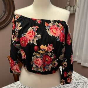 Whimsical Floral Sexy Romantic Off-Shoulder Women's Crop Top